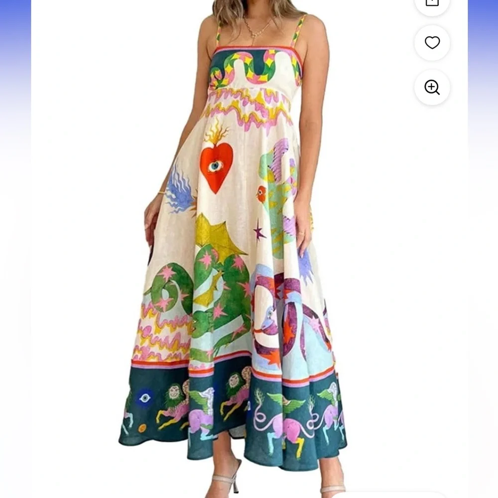Colorful Abstract Maxi Sundress with Heart Motif - Picture 6 of 8